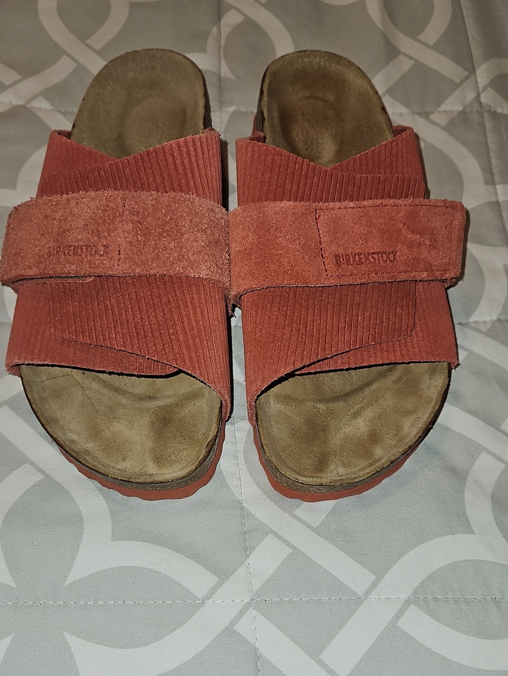 Birkenstock Womens Rust Red Suede Adjustable Slide Sandals